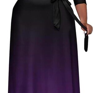 Plus Size Maxi Dress Gradient Flowy 3/4 Sleeve Belt Casual Wedding
